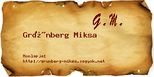 Grünberg Miksa névjegykártya
